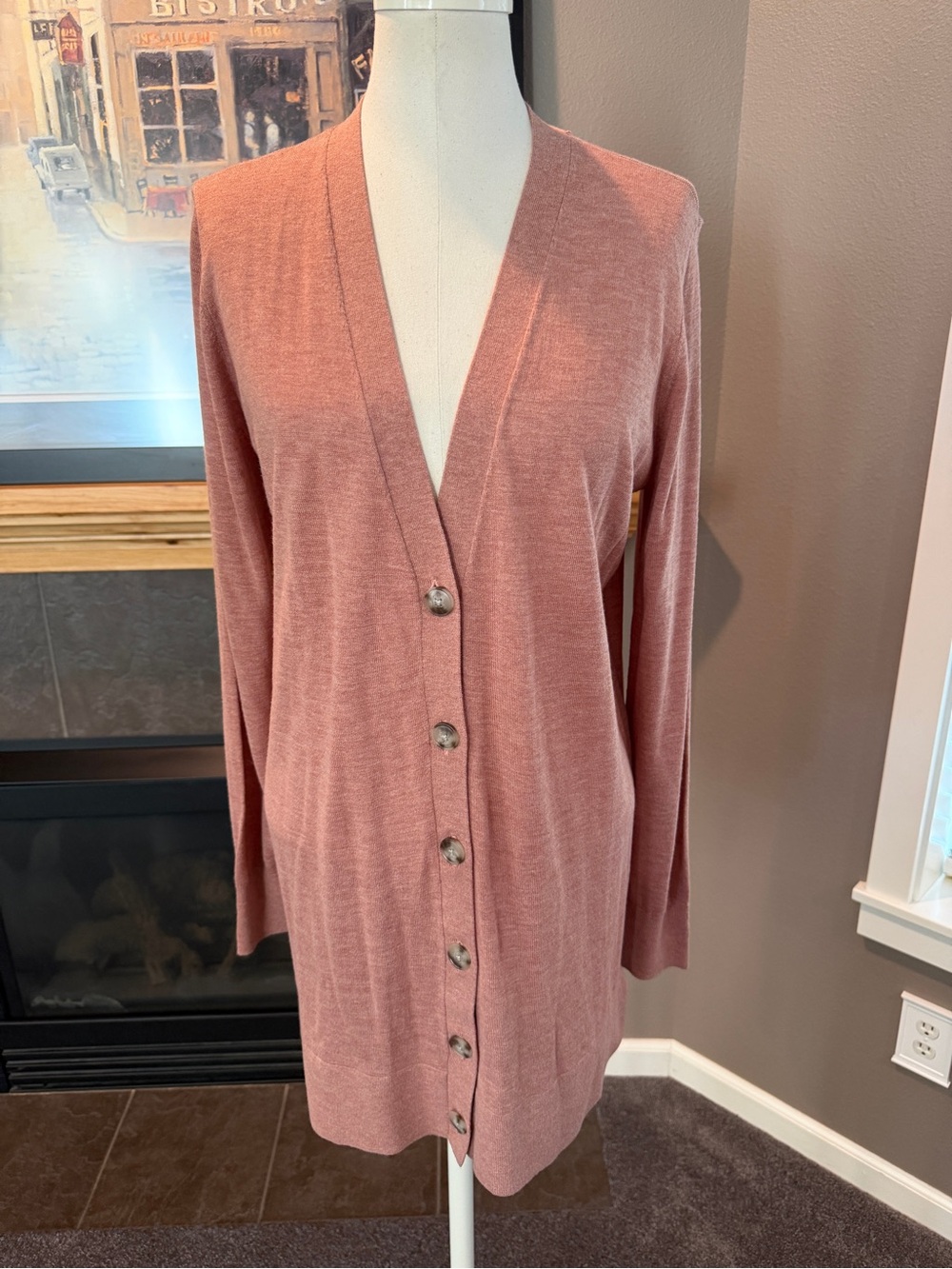 NWT Loft Long Button-Front Cardigan Sweater - Dusty Rose
